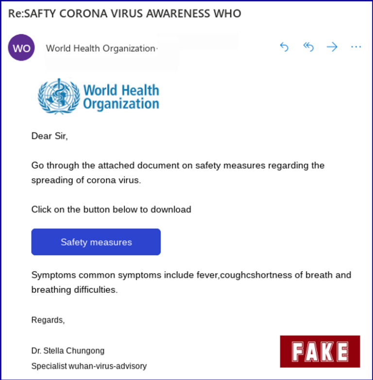 Example of fake email about the virus. More information here!