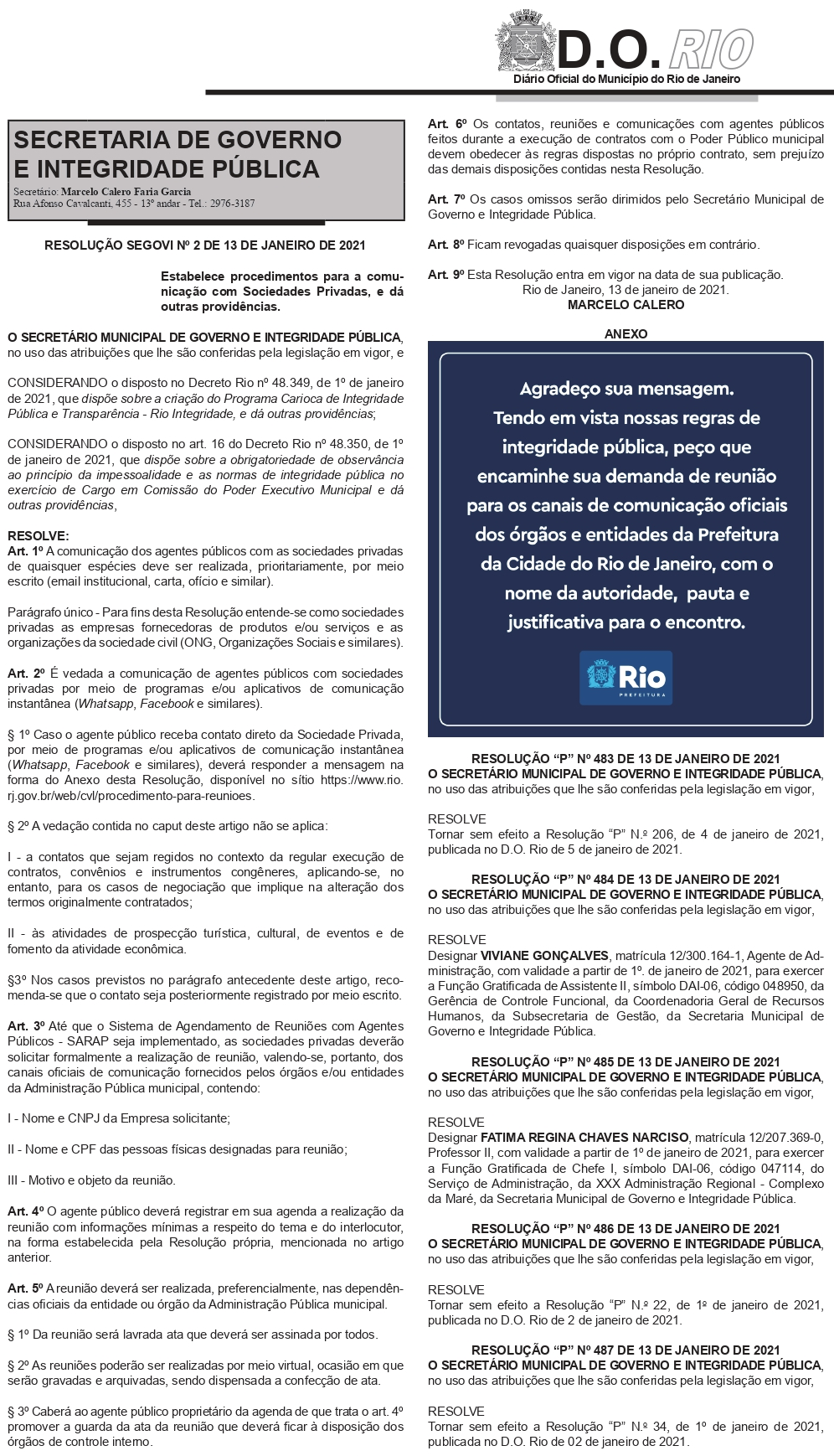 Resolución íntegra, extraída del Boletín Oficial de Río de Janeiro.